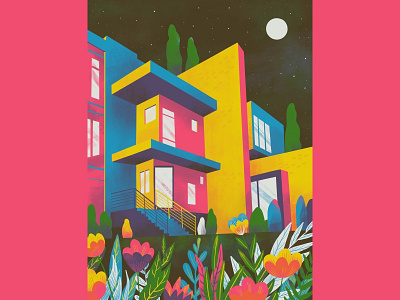 Home 🏠 architecture design flower garden home house illustration night plants series