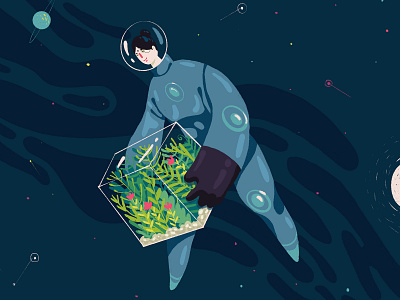 She was holding the earth earth hiwow illustration plants space