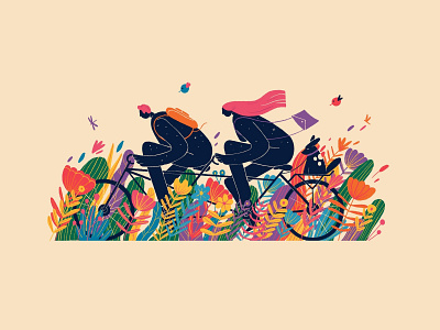 Sync art couple cycle design garden illustration life pet plants