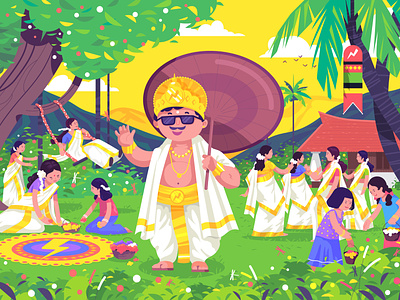 Happy Onam to all art celebration dunzo festive illustration india kerala maveli onam