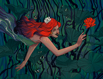 Greediness art design flower illustration mermaid plants sea