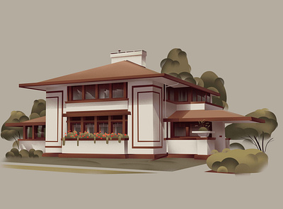 Iowa – Stockman House (1908) architecture art design franklloydwright home illustration series