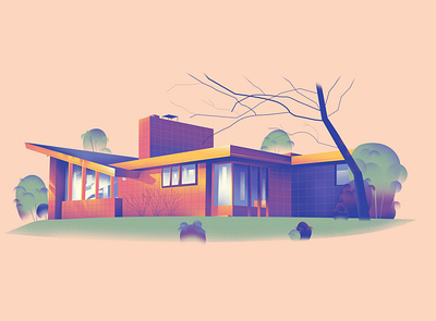 Michigan – Robert and Rae Levin House (1948) architecture art design home house illustration series