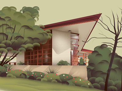 Utah – Don M. Stromquist House (1963) architecture art design home house illustration plants series vector
