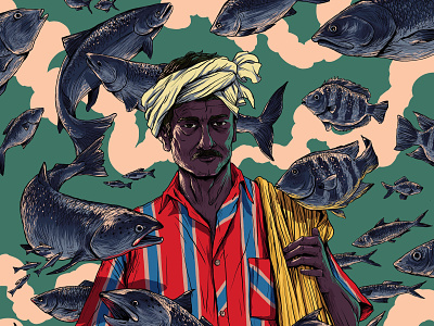 Raghavan art fisherman home illustration kerala people