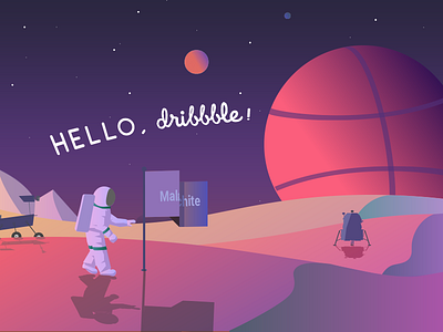 Hello dribbble! colours design first shot hello dribbble illustration illustrator malachite planet space studio team ukraine