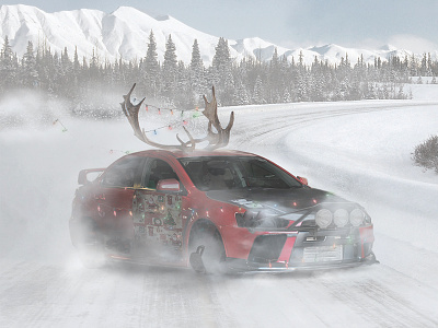 Snowy Evo X car christmas drift evo evolution lance mitsubishi photoshop snow tuning virtual winter