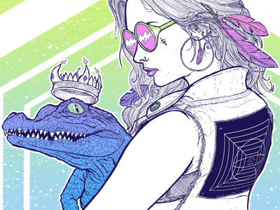 Serpens Rex 90s girl illustration line pink poster print purple rad reptile