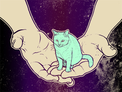 Tiny Space Cat Print 1 cat cute hands illustration kitteh print screenprint silkscreen small space