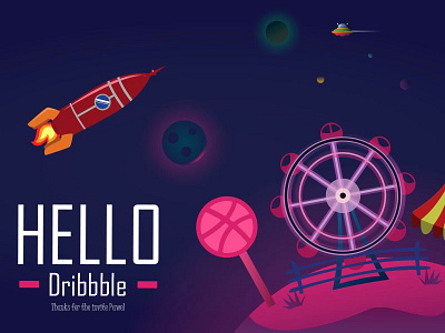 Hello Dribbble! debut dribbble hello illustration invite planet space