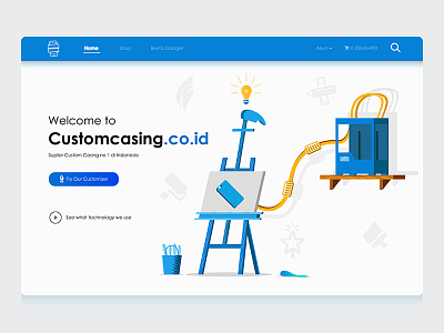 Customcasing front page blue illustration landing page marketplace product ui user interface ux
