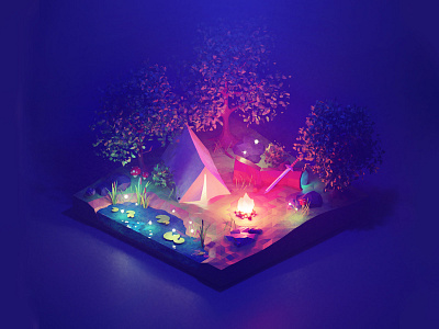 Adventuring Camp 3d 3d illustration blender blender3d camp diorama isometric low poly polygon runway render