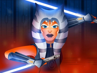 Ahsoka Tano illustration jedi lightsaber star wars vector