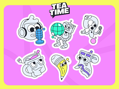 Tea Time Stickers brand branding cartoon colorful design digitalart doodle figma fun graphic design illustration procreate sticker stream vector