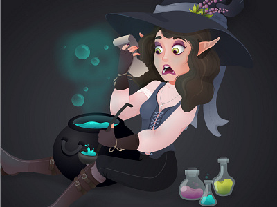 Oops.... adobe illustrator character female halloween hat illustration magic potions skull witch