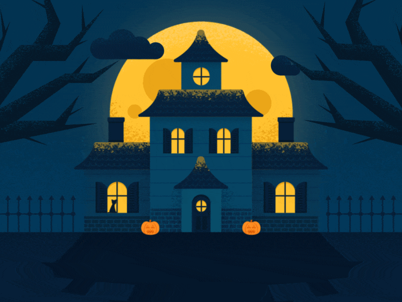 Haunted House animation ghost gif halloween haunted haunted house illustration moon pumpkin retrosupply texture