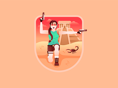 Tomb Raider badge character desert gradient gun illustration lara croft scorpion tomb raider vector video game