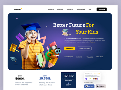 Online Learning Platform for Kids design fashion fashion landing page graphic design grow your business landing page logo motion graphics online class school admission ui