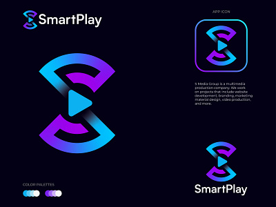 SmartPlay - S + Play Button Logo Design a b c d e f g h i j k l m brand editing entertainment gradient icon letter mark logo media modern logo music o p q r s t u v w x y z play play button s logo streaming triangle typography vector video