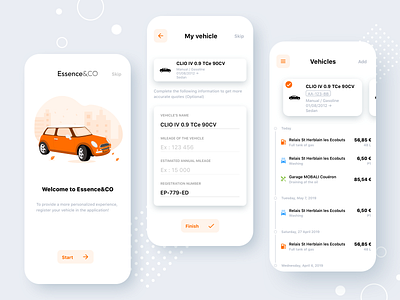 New vehicle - Expenses tracking app car design essence expenses illustration interface ios tracking ui ux welcome