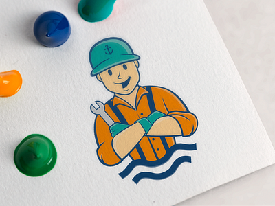 Marina Handyman Logo/Illustration beach handyman illustration lake logo maintenance man marina property repair sale vacation