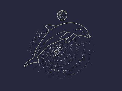 Earth dolphin doodle illustration planet space stars