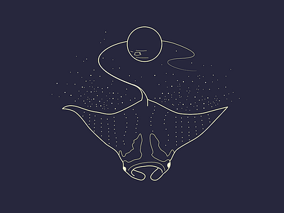 Neptune doodle illustration manta planet ray space stars