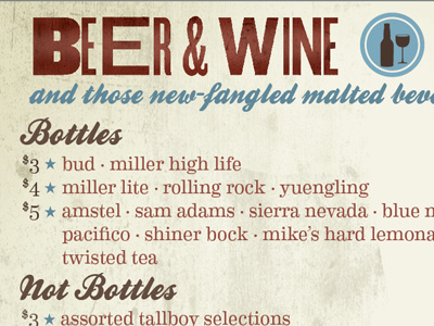 New-Fangled Malted Beverages beer menu wine