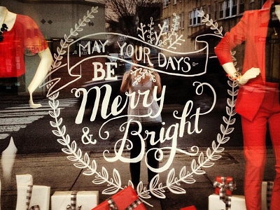 Merry & Bright IRL hand drawn type holiday lettering retail sketch wreath