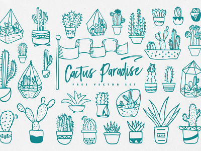 CACTUS PARADISE - FREE VECTOR SET cactus decorative display free free illustration free vector set greeting card illustration logo design posters vector set