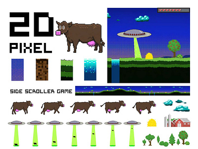 UFO Cow Sprites design graphic design illustration illustrator logo nature vector