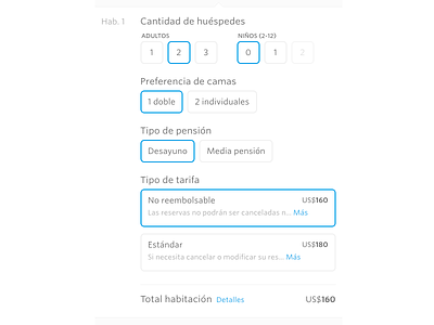 Room preferences form booking buttons form hotel reservation ui
