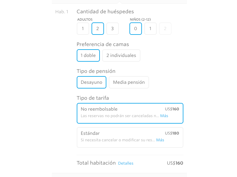 Room preferences form ui booking reservation hotel buttons form