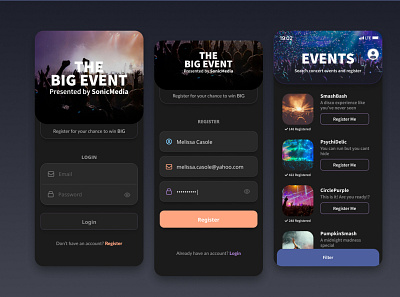 The Big Event Concert App concert figma login mobile register ui ux