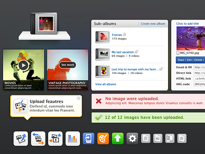 Photo Sharing Web UI Kit Elements album components elements home icons photos refresh shelf styleguide ui uikit web
