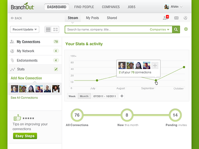 User network connections contacts dashboard gray green job network ui users ux web