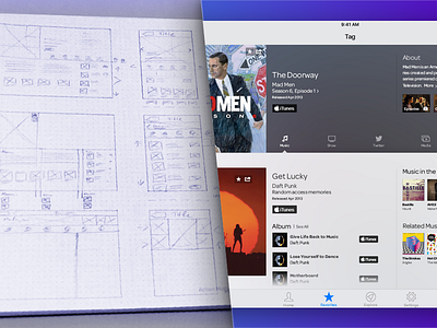 iPad Music & TV App Concept - Shazam app dual screen experience ios ipad music tv shows ui