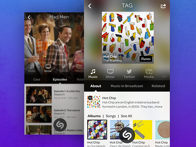Music & TV App Concept - Shazam album app clean concept ios itunes music prototype ui ux