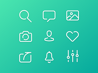 Custom App Icons - Waddup app camera heart icons image line notification profile search settings share visual