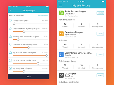 Social job search • FriendHire app ios job search mobile social job search ui