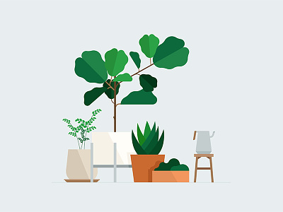 Designers interior plants geometric illustration interior leaf leaves plants pots tree trees vector