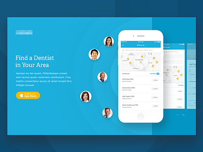 Homepage WIP app clean dental dentist design landing page map markers mobile search ui