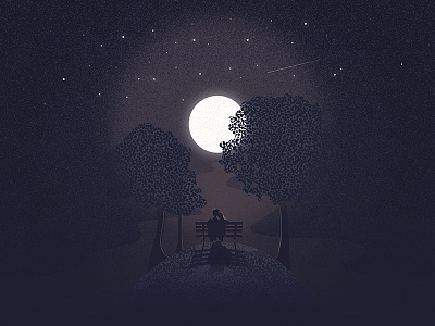 A Quiet Night couple date illustration illustrator love moon night silhouettes stars trees vector