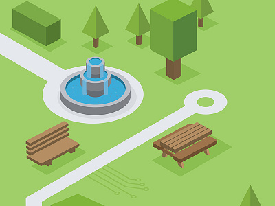 ARcade Illustration One ar bench fountain grass illustration isometric park tech trees