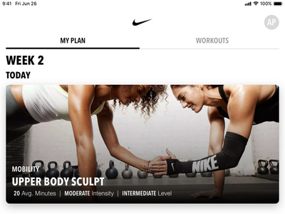Nike Training Club App Redesign Concept – My Plan app cards concept app daily ui dashboard dashboard ui interace ios ios 12 ipad nike redesign ui