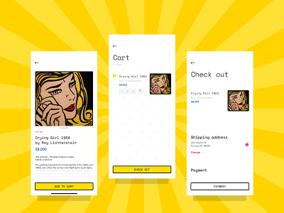 Art Gallery | Purchase Flow art art gallery cart checkout credit cards delivery flow gallery mobile mobile app order payment purchase shipping status track ui ui design user ux