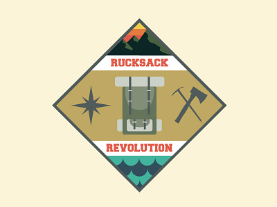 Rucksack Revolution flat hiking illustration mountains ocean patch rucksack vector