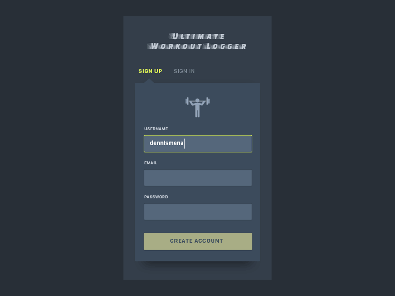 Mobile Sign Up Form for Workout Logging App