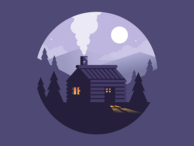 Hideout cabin forest illustration moon night