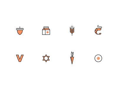 Dietary Icons egg gluten illustration kosher milk nut shellfish shrimp vegan vegetarian wheat